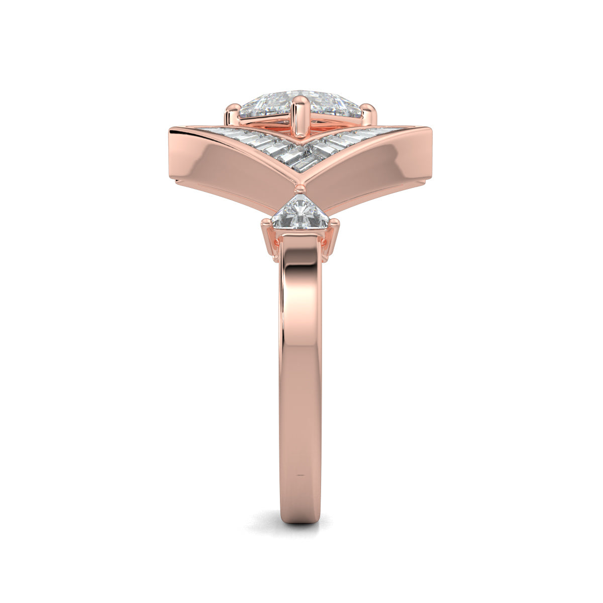 Rose Gold, Diamond Ring, allure princess ring, lab-grown diamonds, princess-cut diamond, natural diamonds, trillion diamonds, baguette diamonds, solitaire ring, diamond ring, elegant jewelry