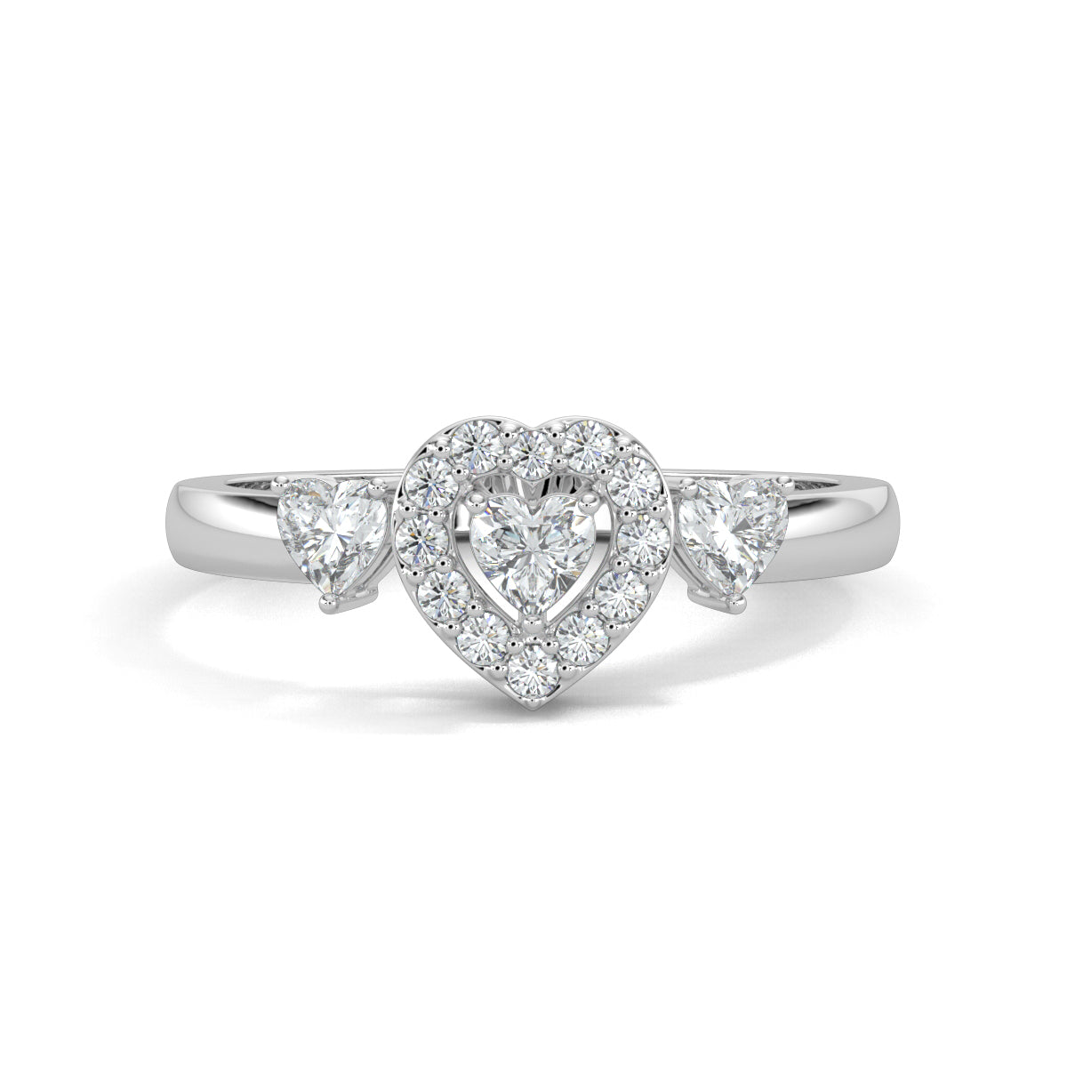 White Gold, Diamond Ring, Romantic heart solitaire ring, natural diamond ring, lab-grown diamond ring, heart-shaped diamond, halo setting, sustainable jewelry, love diamond accents, ethically sourced diamonds