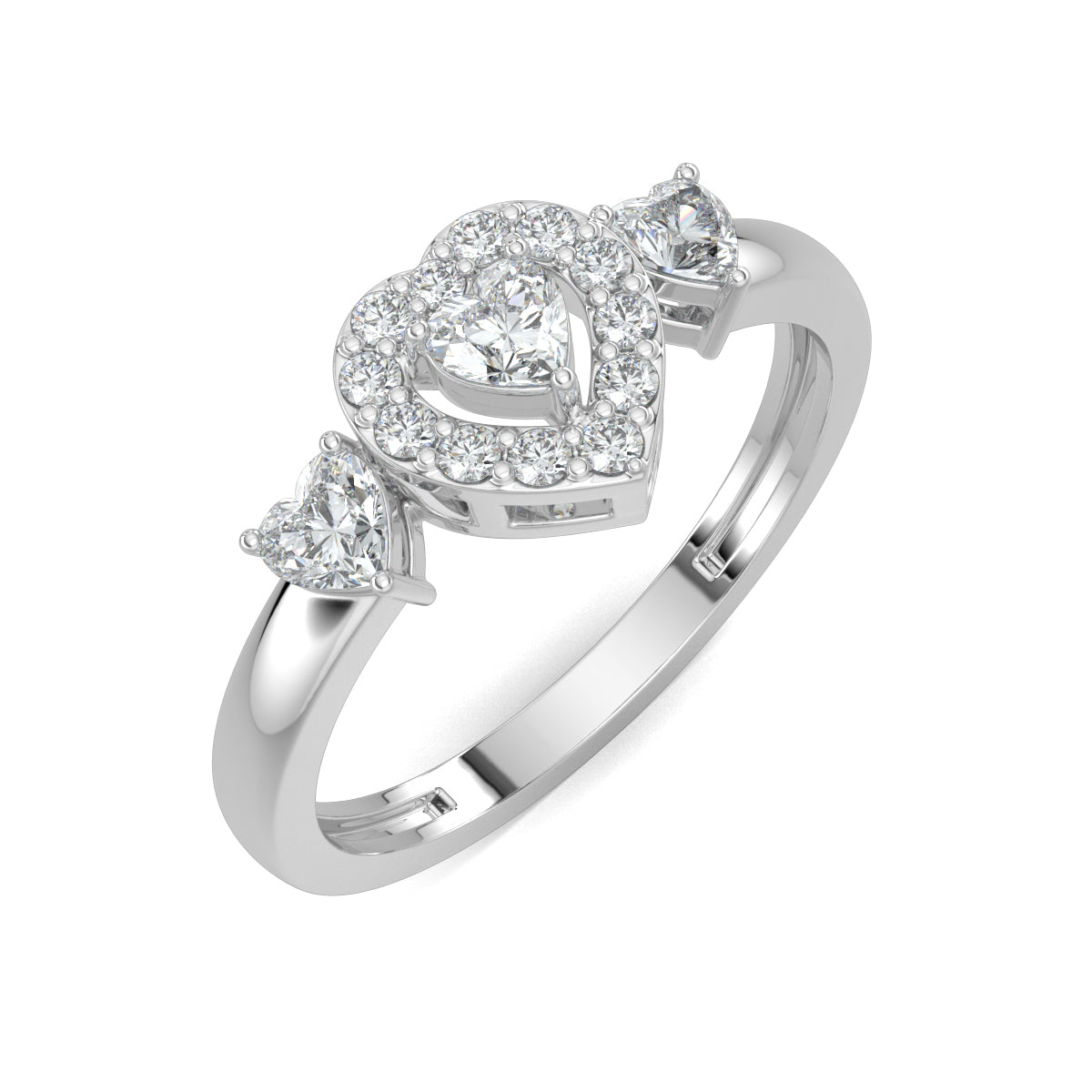 White Gold, Diamond Ring, Romantic heart solitaire ring, natural diamond ring, lab-grown diamond ring, heart-shaped diamond, halo setting, sustainable jewelry, love diamond accents, ethically sourced diamonds