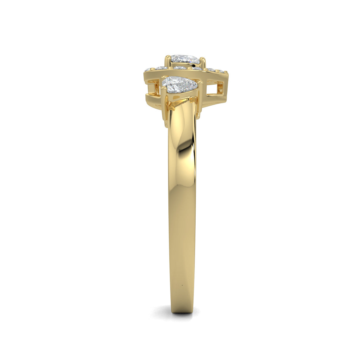 Yellow Gold, Diamond Ring, Romantic heart solitaire ring, natural diamond ring, lab-grown diamond ring, heart-shaped diamond, halo setting, sustainable jewelry, love diamond accents, ethically sourced diamonds