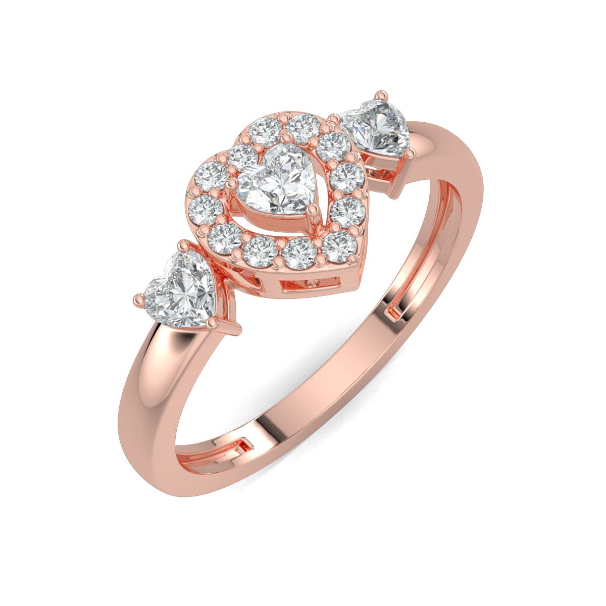 Rose Gold, Diamond Ring, Romantic heart solitaire ring, natural diamond ring, lab-grown diamond ring, heart-shaped diamond, halo setting, sustainable jewelry, love diamond accents, ethically sourced diamonds