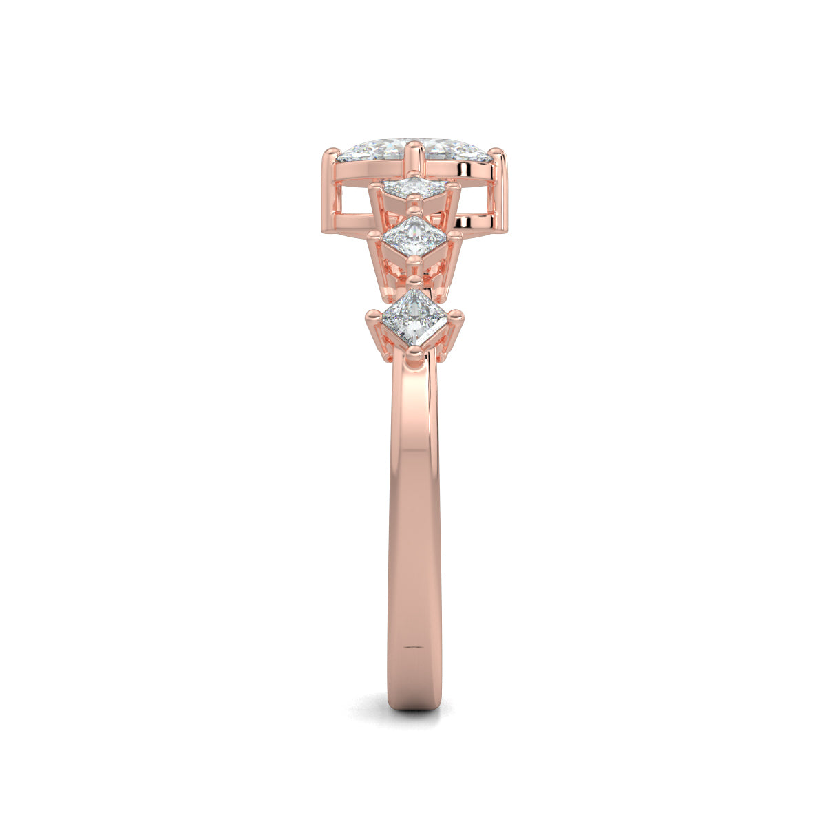 Rose Gold, Diamond Ring, oval solitaire diamond ring, natural diamonds, lab-grown diamonds, princess band ring, engagement ring, ethical jewelry, diamond jewelry, luxury ring, solitaire ring, oval cut diamond, princess cut diamonds