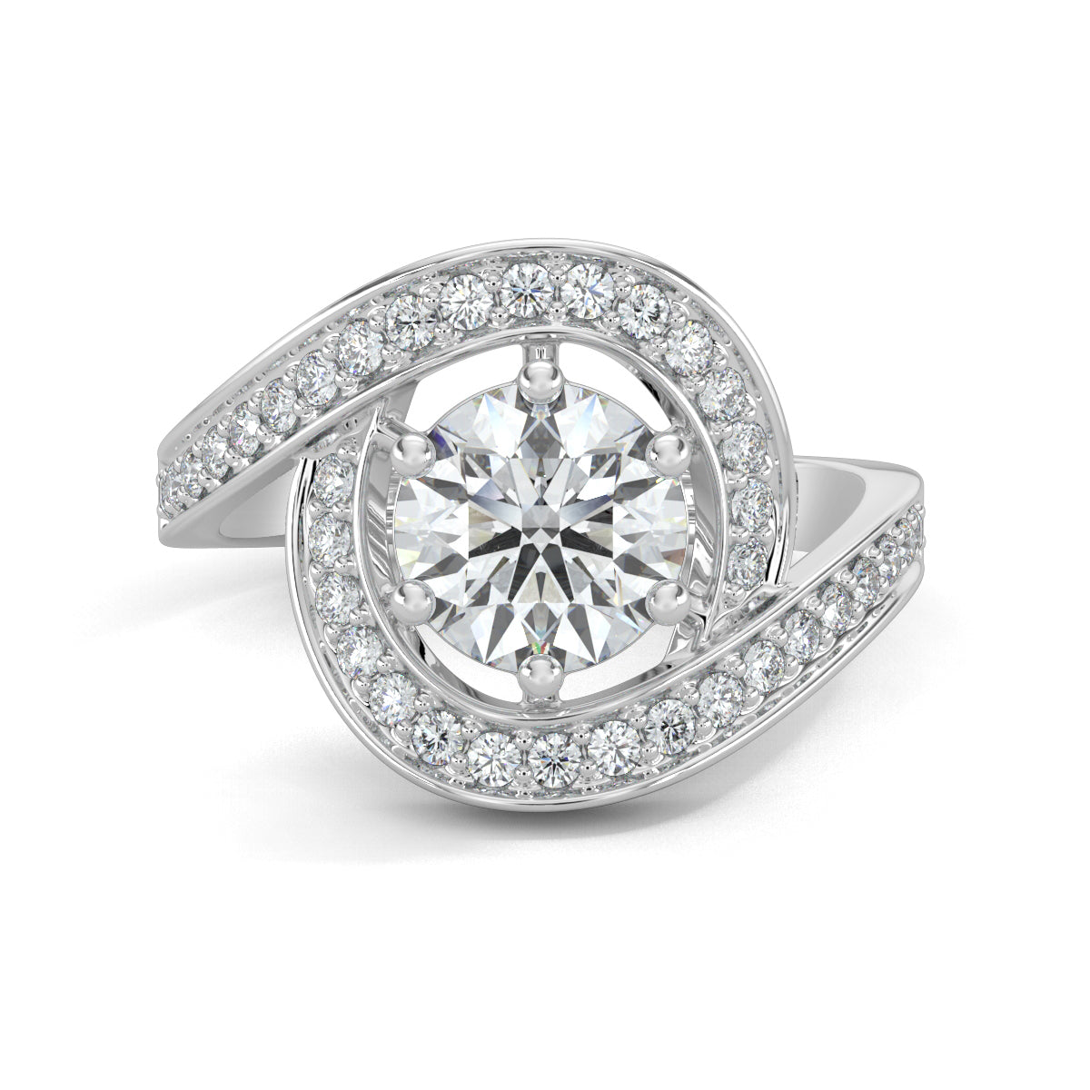 White Gold, Diamond Ring, Luminous Loop, Solitaire Ring, Natural Diamonds, Lab-Grown Diamonds, Loop Band, Pave Setting, Ethical Jewelry, Sustainable Diamonds, Engagement Ring, Diamond Jewelry