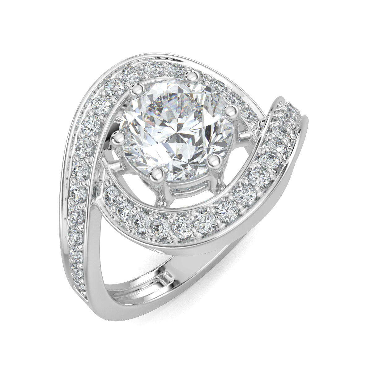White Gold, Diamond Ring, Luminous Loop, Solitaire Ring, Natural Diamonds, Lab-Grown Diamonds, Loop Band, Pave Setting, Ethical Jewelry, Sustainable Diamonds, Engagement Ring, Diamond Jewelry