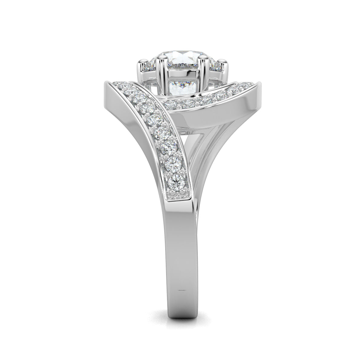 White Gold, Diamond Ring, Luminous Loop, Solitaire Ring, Natural Diamonds, Lab-Grown Diamonds, Loop Band, Pave Setting, Ethical Jewelry, Sustainable Diamonds, Engagement Ring, Diamond Jewelry