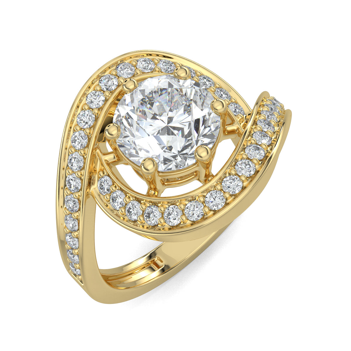 Yellow Gold, Diamond Ring, Luminous Loop, Solitaire Ring, Natural Diamonds, Lab-Grown Diamonds, Loop Band, Pave Setting, Ethical Jewelry, Sustainable Diamonds, Engagement Ring, Diamond Jewelry
