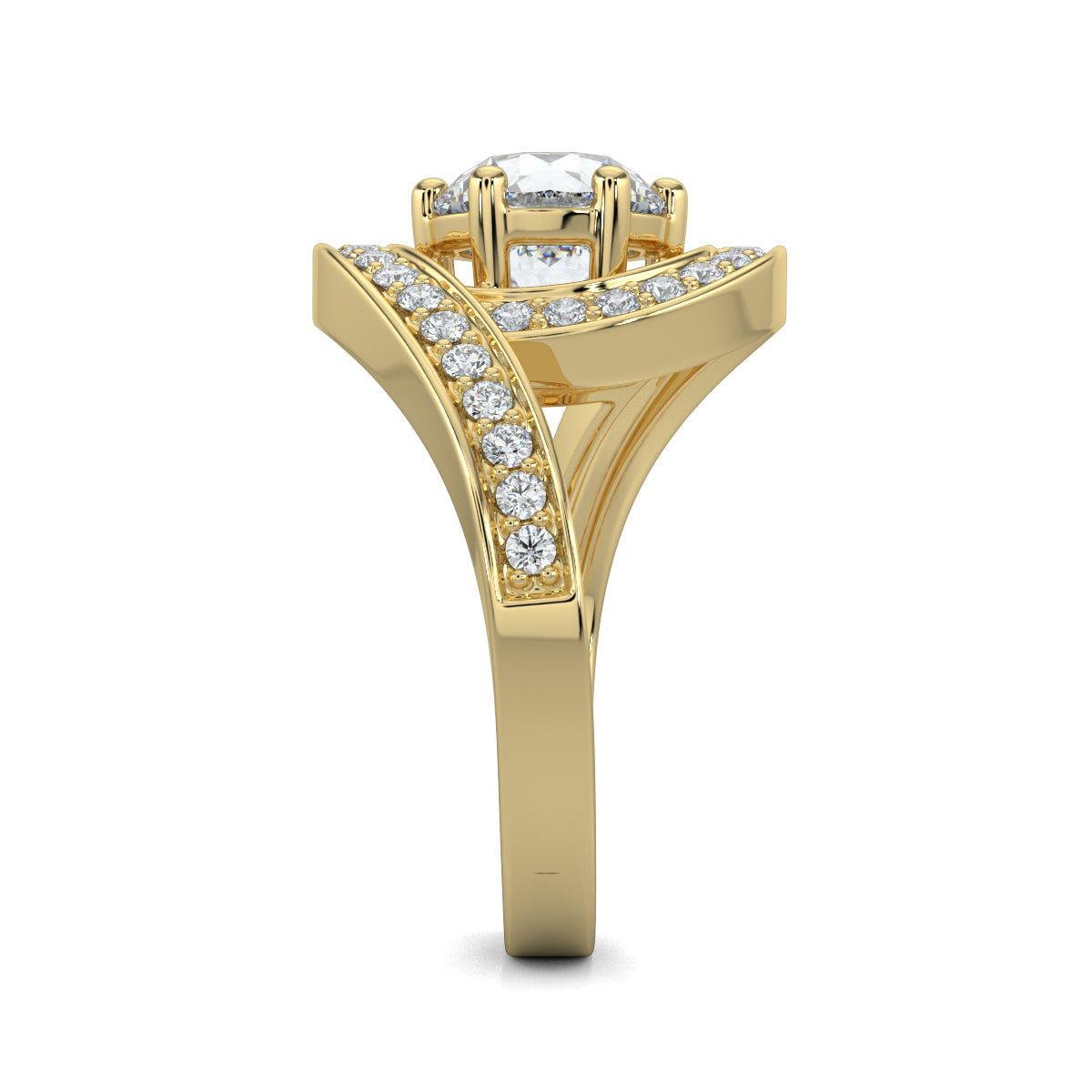 Yellow Gold, Diamond Ring, Luminous Loop, Solitaire Ring, Natural Diamonds, Lab-Grown Diamonds, Loop Band, Pave Setting, Ethical Jewelry, Sustainable Diamonds, Engagement Ring, Diamond Jewelry