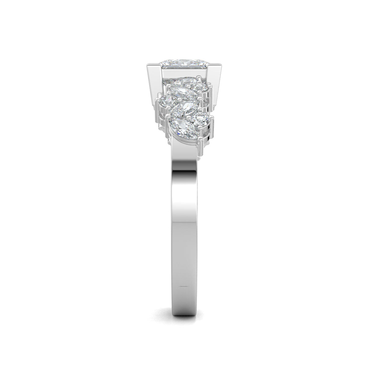 White Gold, Diamond Ring, luxurious princess solitaire ring, natural diamond ring, lab-grown diamond ring, marquise and round diamond ring, solitaire engagement ring, classic diamond ring