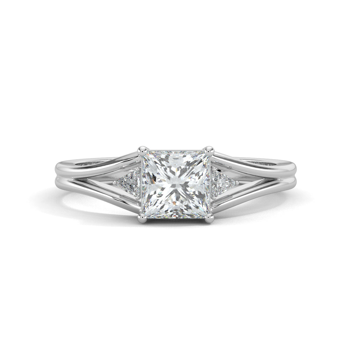 White Gold, Diamond Ring, Enchantress Solitaire Diamond Ring, Natural Diamonds, Lab-Grown Diamonds, Princess Cut Diamond, Trillion Diamonds, Split Shank Band, Elegant Diamond Ring