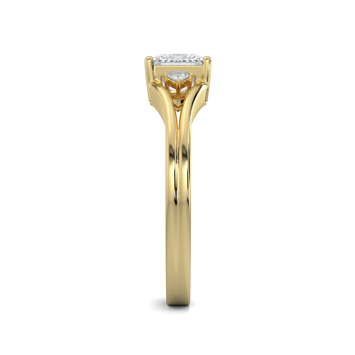 Yellow Gold, Diamond Ring, Enchantress Solitaire Diamond Ring, Natural Diamonds, Lab-Grown Diamonds, Princess Cut Diamond, Trillion Diamonds, Split Shank Band, Elegant Diamond Ring