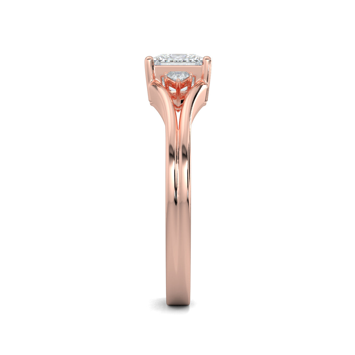 Rose Gold, Diamond Ring, Enchantress Solitaire Diamond Ring, Natural Diamonds, Lab-Grown Diamonds, Princess Cut Diamond, Trillion Diamonds, Split Shank Band, Elegant Diamond Ring