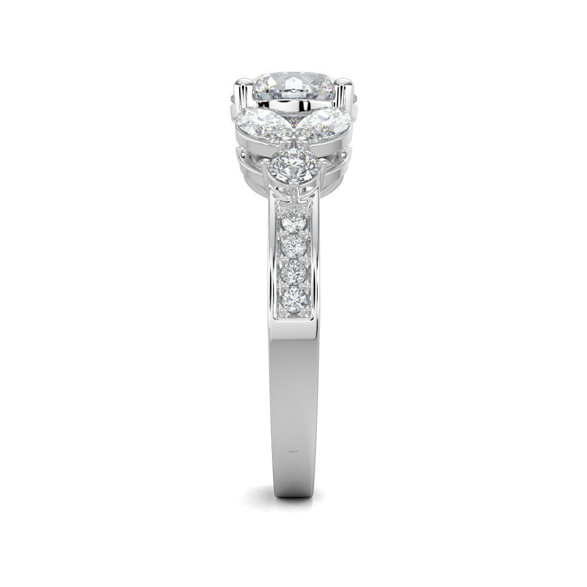 White Gold, Diamond Ring, Round solitaire ring, Marquise diamonds, Natural diamonds, Lab-grown diamonds, Pave diamonds, Ethical jewelry, Classic band, Timeless elegance