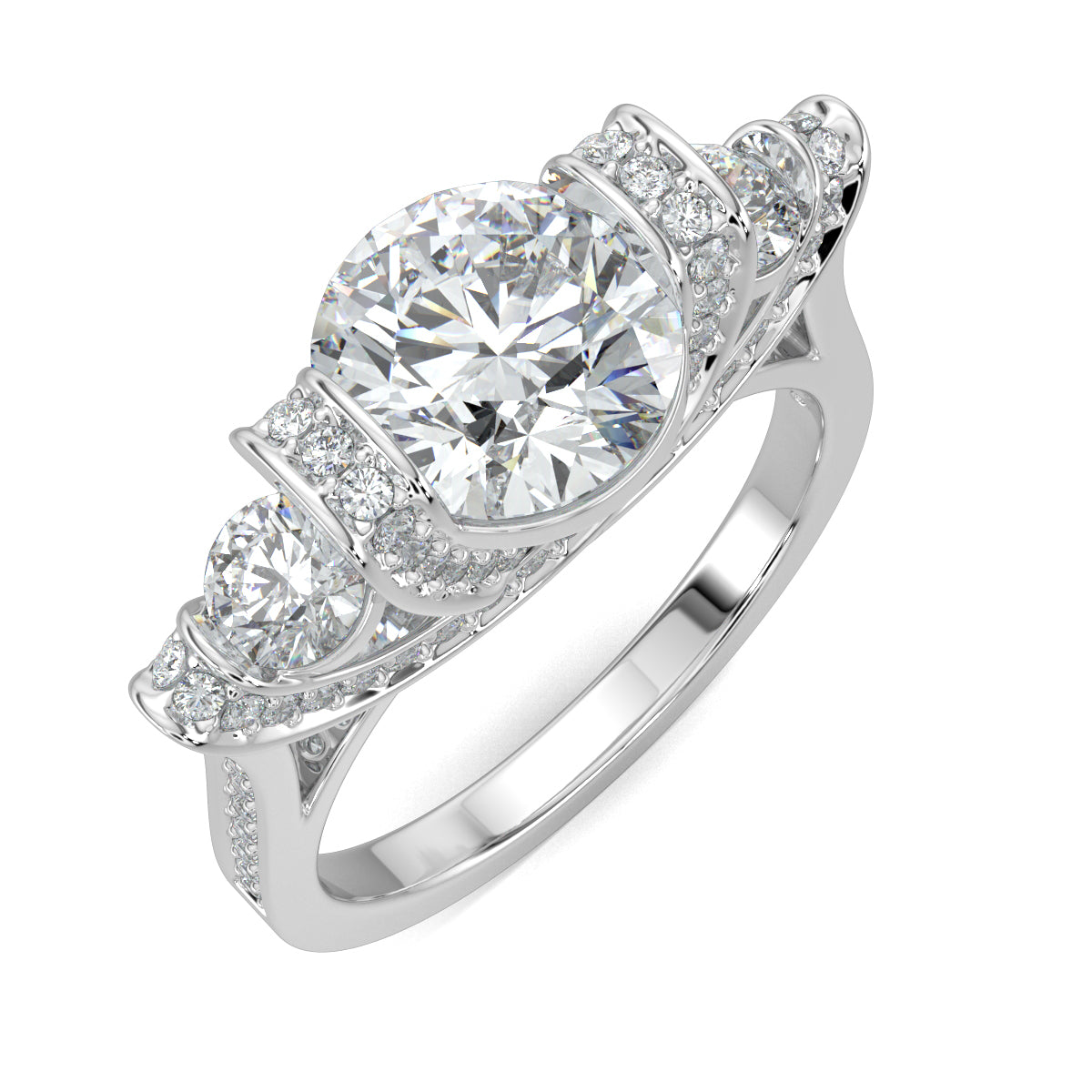 White Gold, Diamond Ring, Enigma solitaire ring, natural diamonds, lab-grown diamonds, trellis band, round diamonds, elegant jewelry