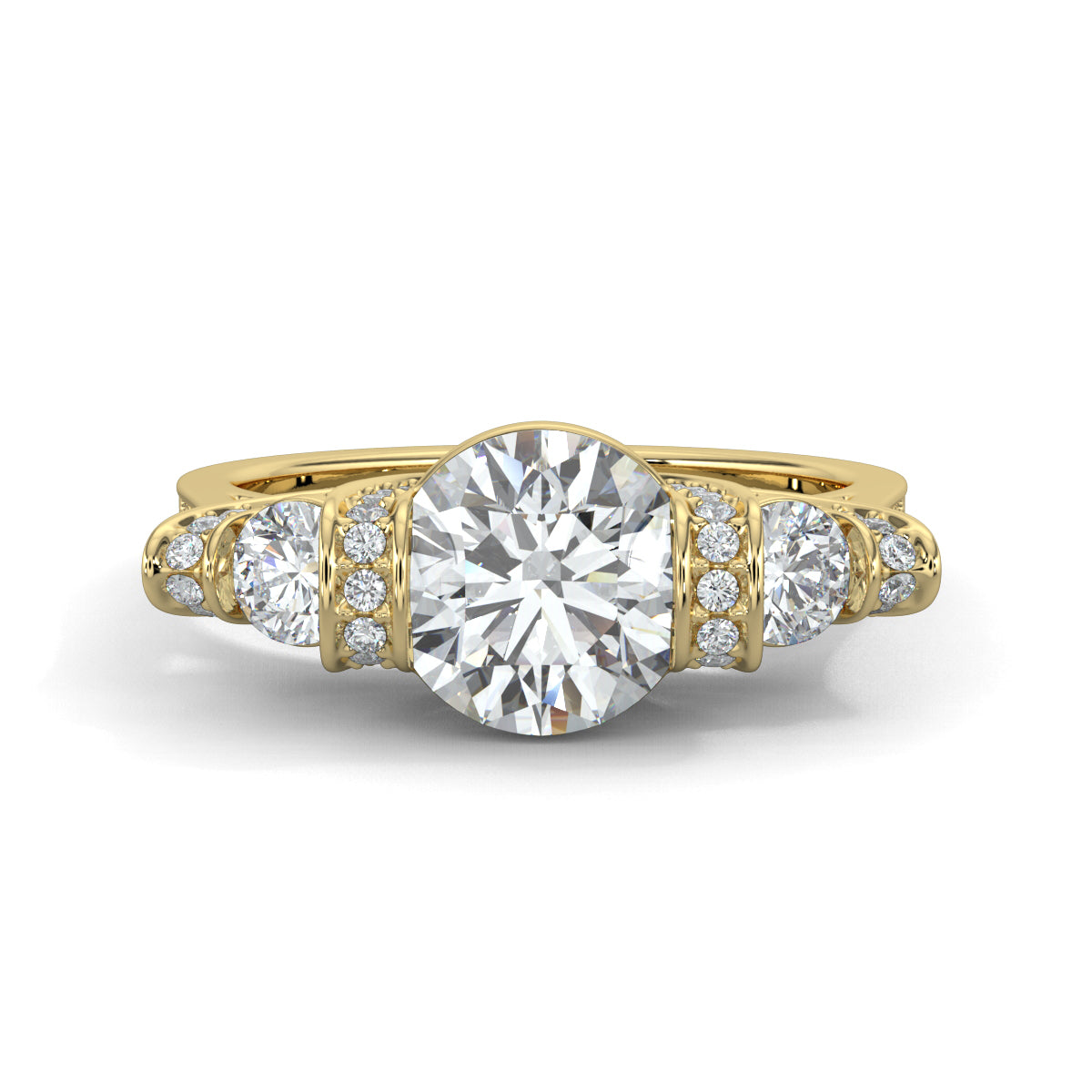 Yellow Gold, Diamond Ring, Enigma solitaire ring, natural diamonds, lab-grown diamonds, trellis band, round diamonds, elegant jewelry