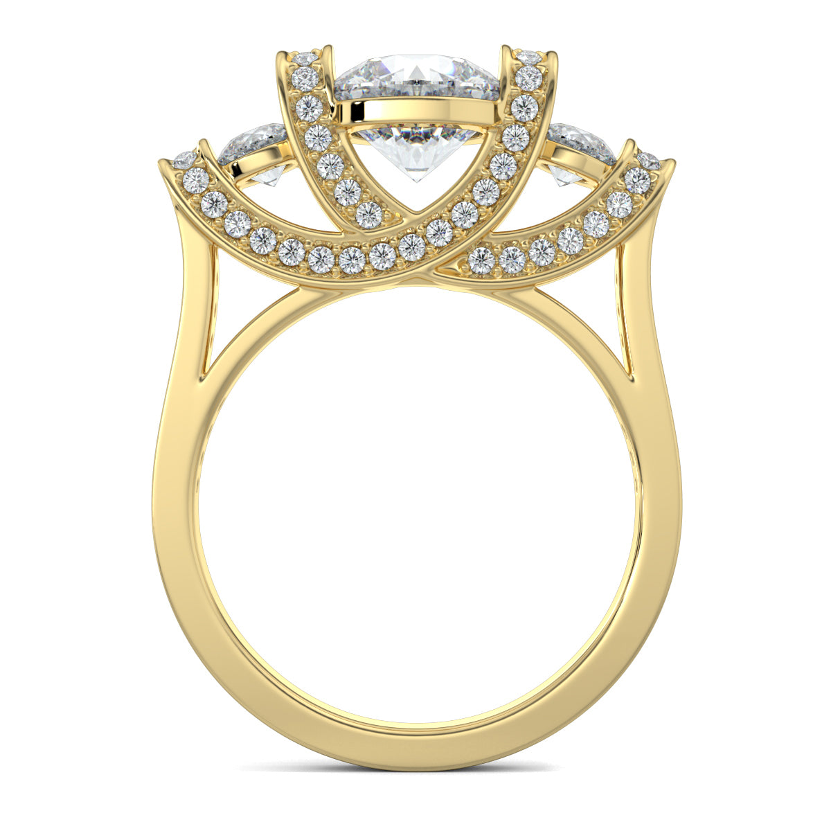 Yellow Gold, Diamond Ring, Enigma solitaire ring, natural diamonds, lab-grown diamonds, trellis band, round diamonds, elegant jewelry