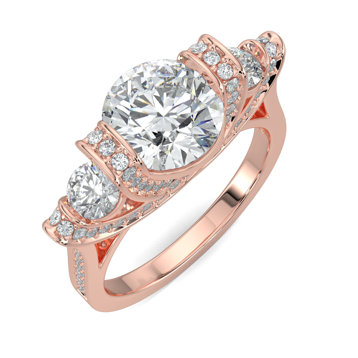 Rose Gold, Diamond Ring, Enigma solitaire ring, natural diamonds, lab-grown diamonds, trellis band, round diamonds, elegant jewelry