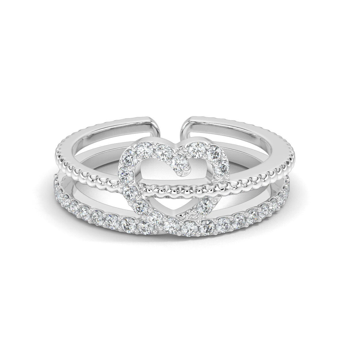 WhiteGold, Diamond Rings, Natural Diamonds, Lab-Grown Diamonds, Heart Twine Diamond Ring, Forever Yours Collection, Open Band Diamond Ring, Heart-Shaped Diamond Ring, Rope Texture Band
