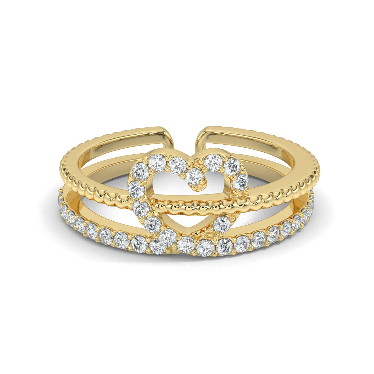 Yellow Gold, Diamond Rings, Natural Diamonds, Lab-Grown Diamonds, Heart Twine Diamond Ring, Forever Yours Collection, Open Band Diamond Ring, Heart-Shaped Diamond Ring, Rope Texture Band