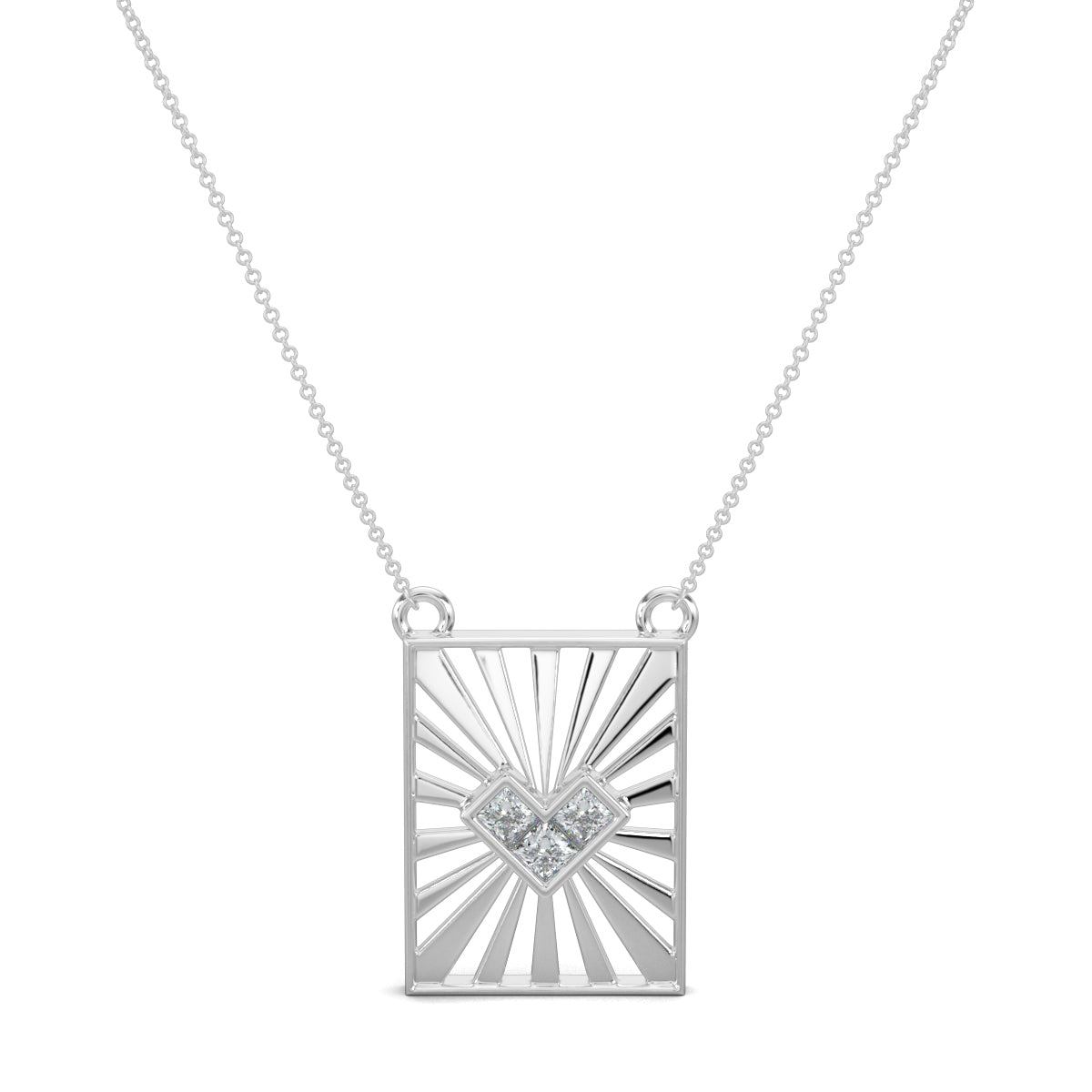 White Gold, Diamond Pendants, natural diamond pendant, lab-grown diamond pendant, casual diamond pendant, princess cut diamond necklace, heart shaped pendant, rectangle pendant, jali pattern pendant, sunrays pendant, Sunbeam Love Pendant