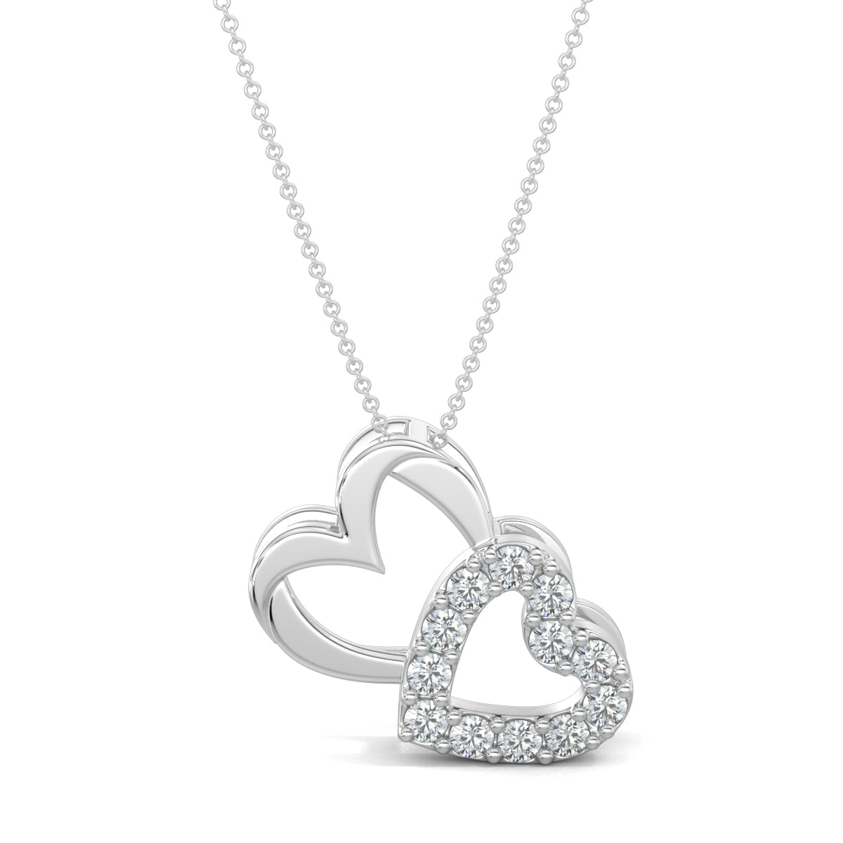 White Gold, Diamond Pendants, natural diamond pendant, lab-grown diamond pendant, casual diamond pendant, round diamonds, heart shaped pendant, rectangle pendant, two hearts interwined pendant