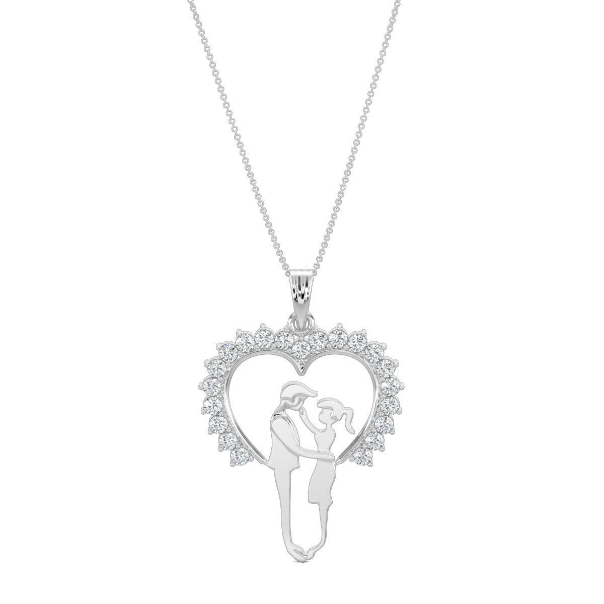 White Gold, Diamond Pendants, natural diamond pendant, lab-grown diamond pendant, Couple Bliss collection, Half heart pendant, Casual diamond necklace, Boy and girl pendant, Round diamond border pendant