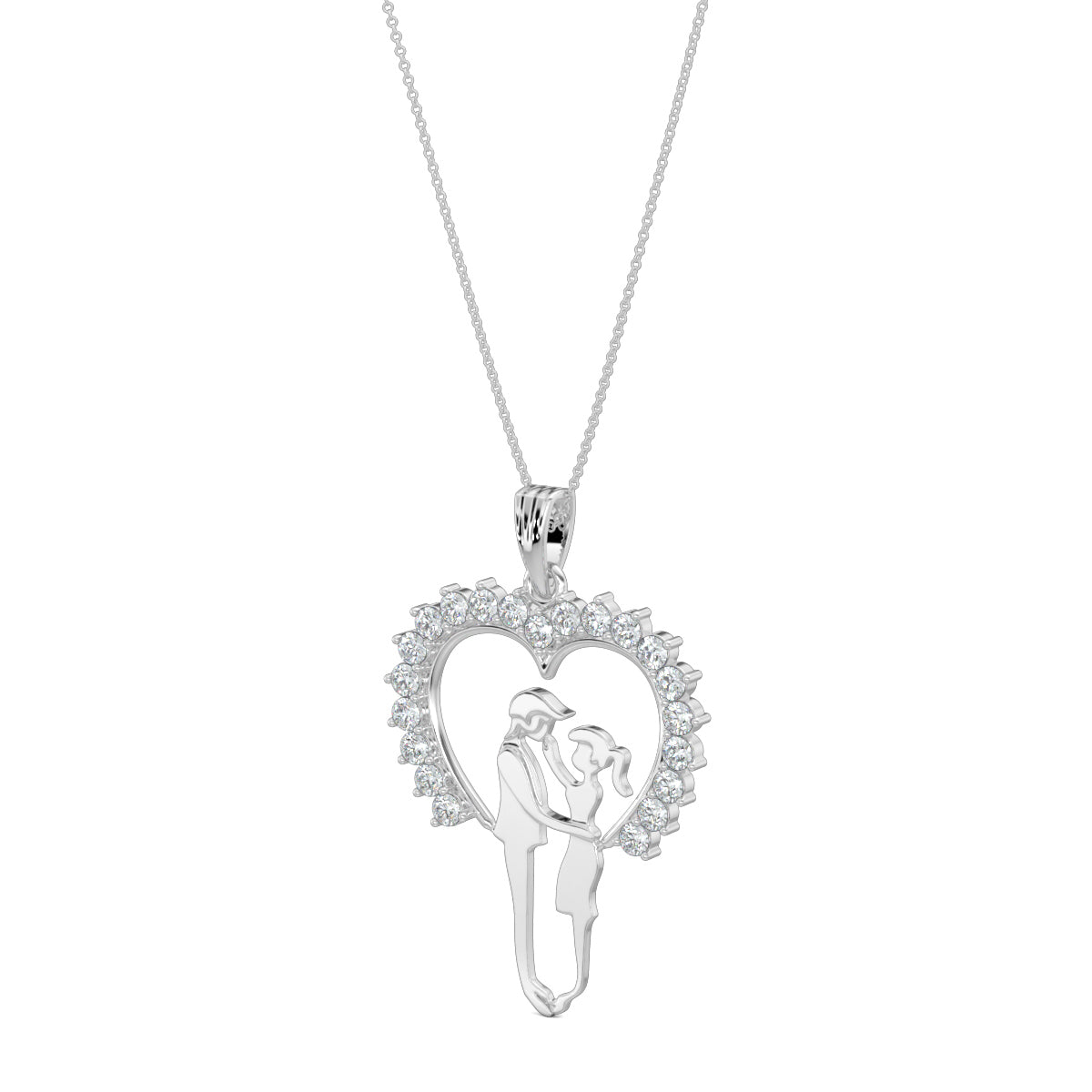 White Gold, Diamond Pendants, natural diamond pendant, lab-grown diamond pendant, Couple Bliss collection, Half heart pendant, Casual diamond necklace, Boy and girl pendant, Round diamond border pendant