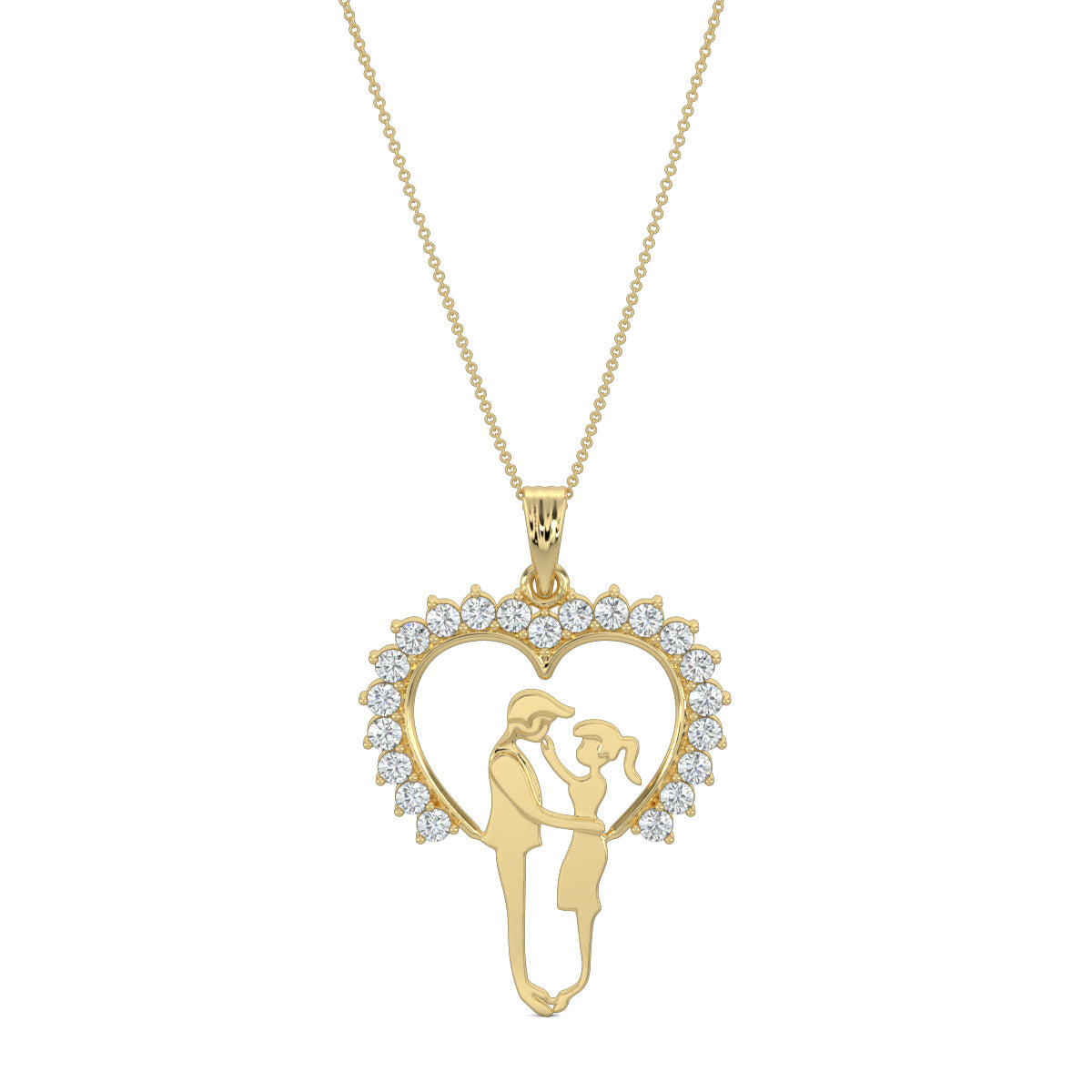 Yellow Gold, Diamond Pendants, natural diamond pendant, lab-grown diamond pendant, Couple Bliss collection, Half heart pendant, Casual diamond necklace, Boy and girl pendant, Round diamond border pendant