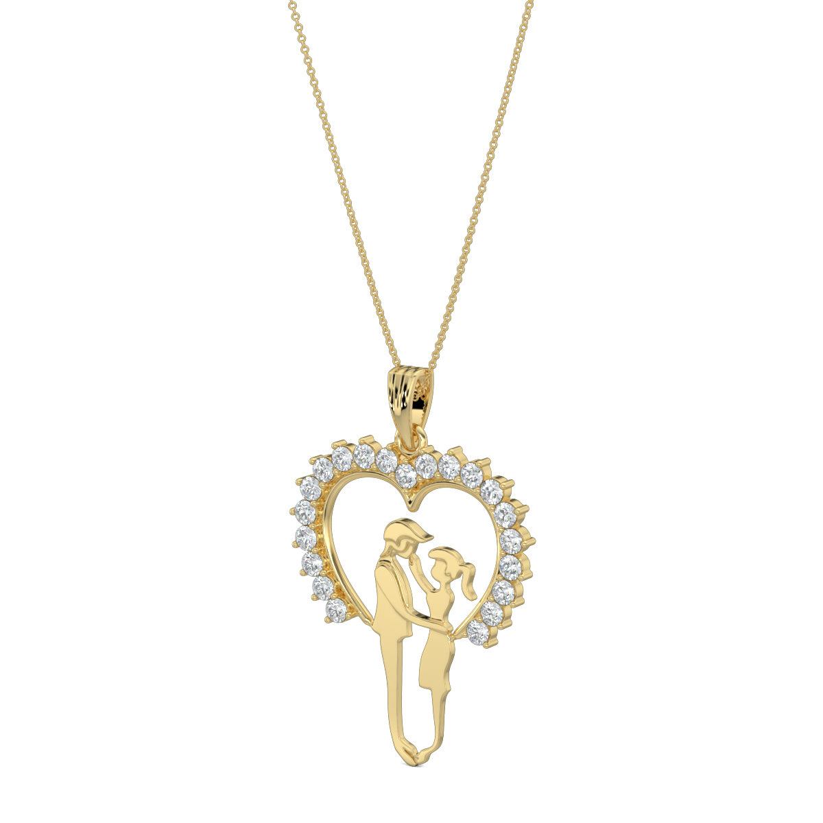 Yellow Gold, Diamond Pendants, natural diamond pendant, lab-grown diamond pendant, Couple Bliss collection, Half heart pendant, Casual diamond necklace, Boy and girl pendant, Round diamond border pendant