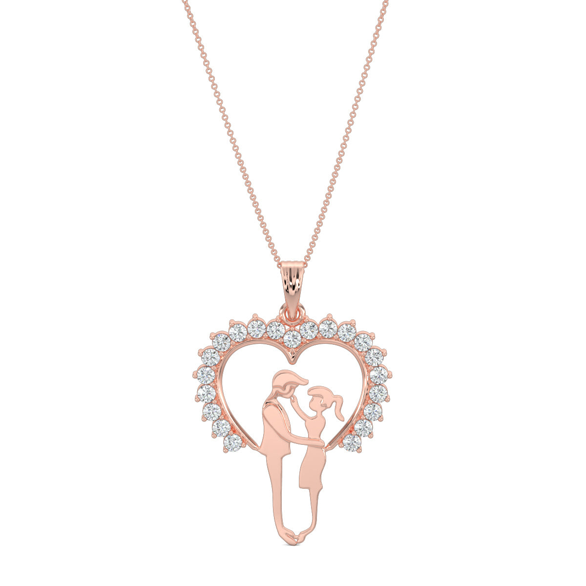 Rose Gold, Diamond Pendants, natural diamond pendant, lab-grown diamond pendant, Couple Bliss collection, Half heart pendant, Casual diamond necklace, Boy and girl pendant, Round diamond border pendant