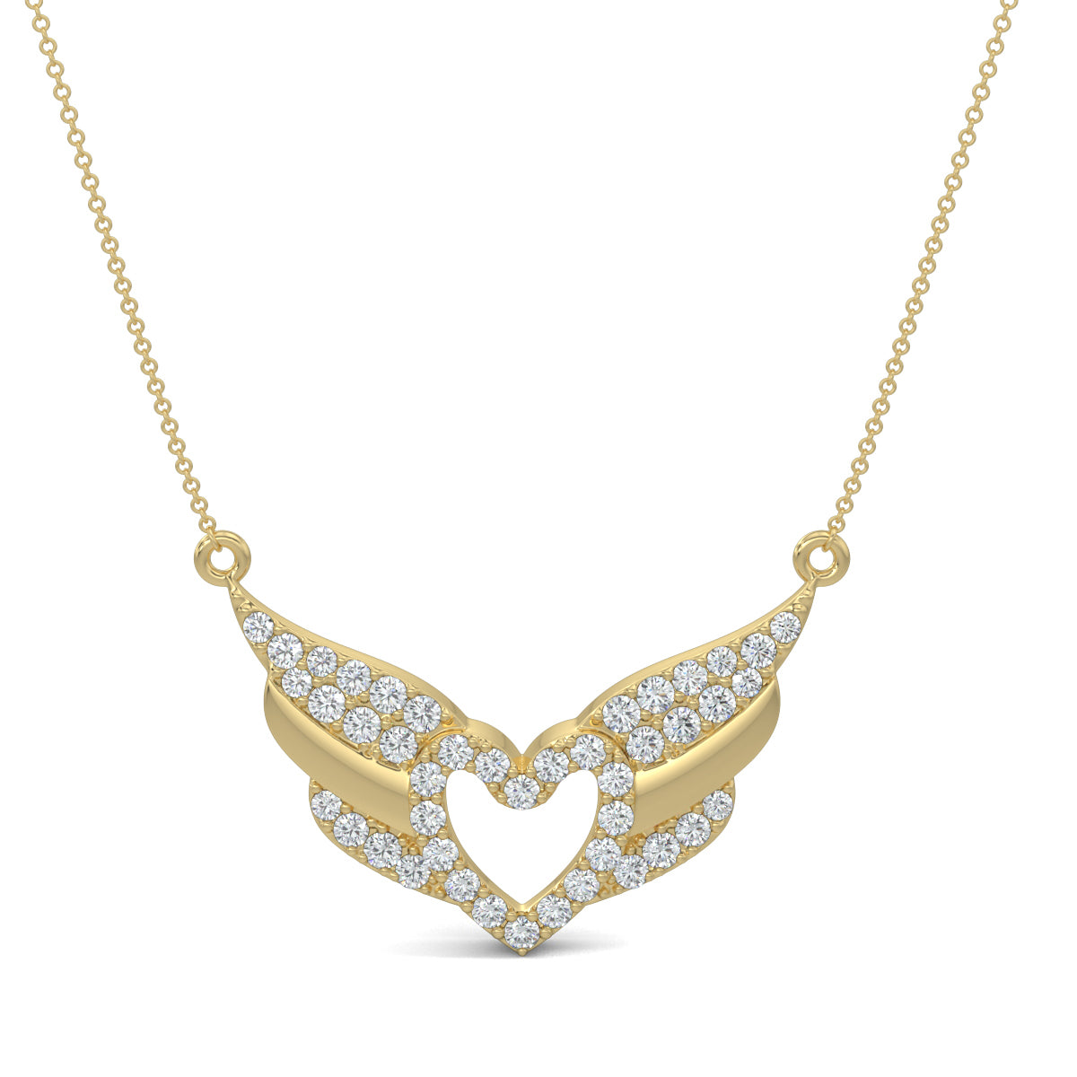 Yellow Gold, Diamond Pendants, natural diamond pendant, lab-grown diamond pendant, Angelic Heart Pendant, Casual Diamond Pendant, Heart Pendant, Round Diamonds, Forever Yours Collection, Celestial Jewelry