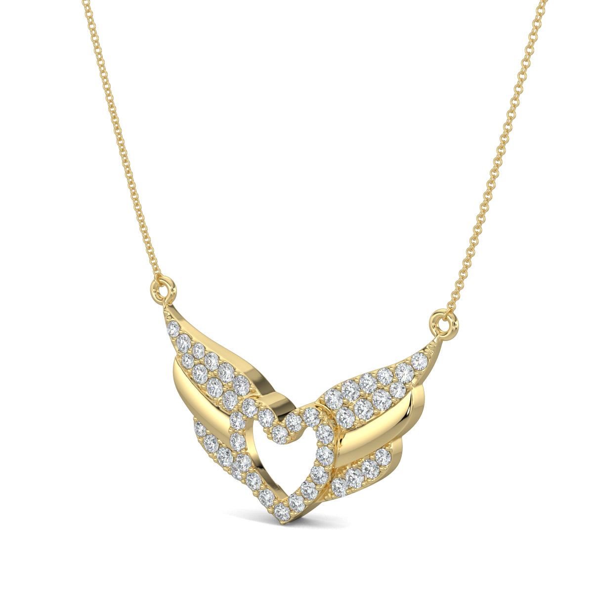 Yellow Gold, Diamond Pendants, natural diamond pendant, lab-grown diamond pendant, Angelic Heart Pendant, Casual Diamond Pendant, Heart Pendant, Round Diamonds, Forever Yours Collection, Celestial Jewelry