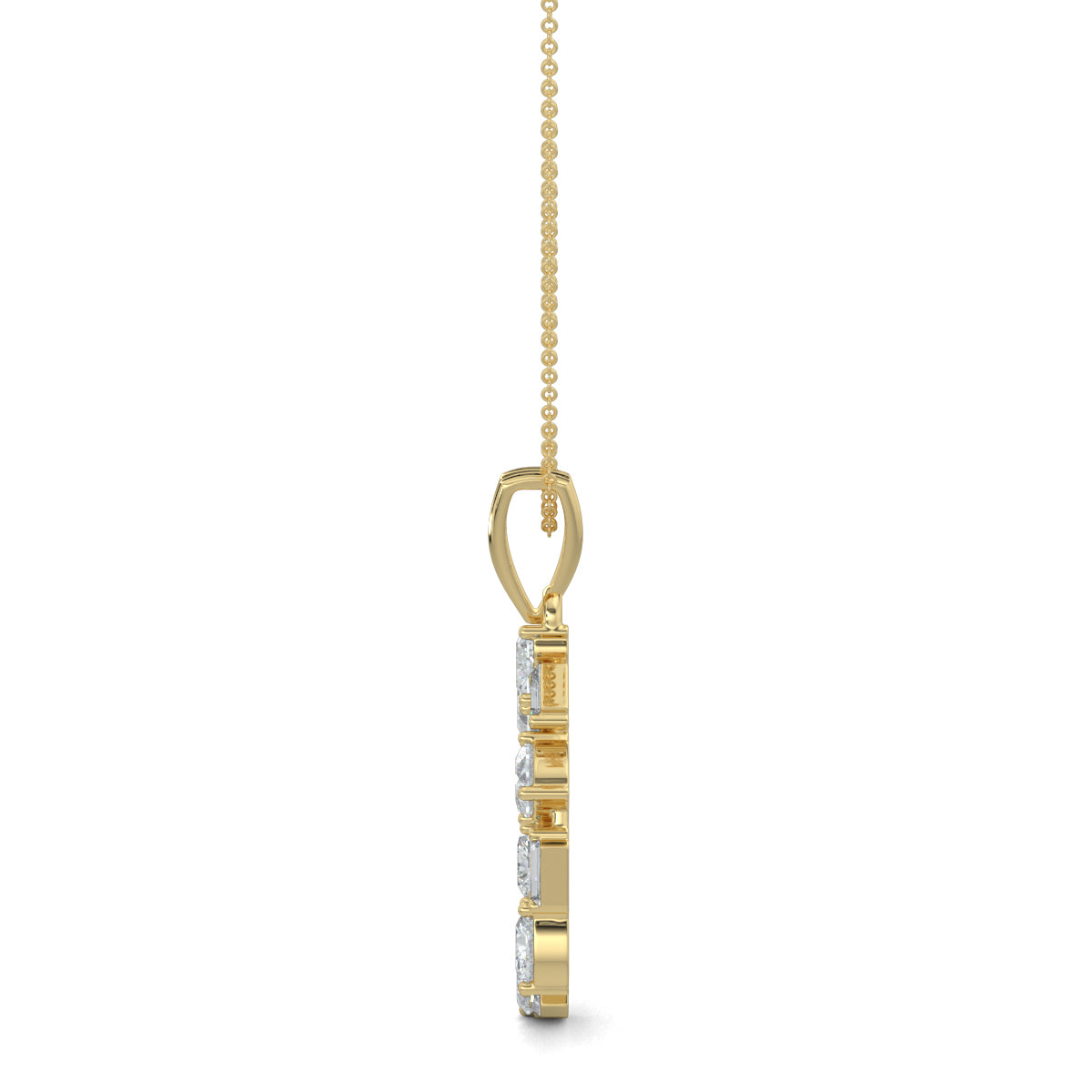 Yellow Gold, Diamond Pendants, natural diamond pendant, lab-grown diamond pendant, circular pendant, heart diamond, baguette diamonds, Forever Yours Collection, Radiant Rhythm Pendant, elegant jewelry, sophisticated necklace, casual pendant