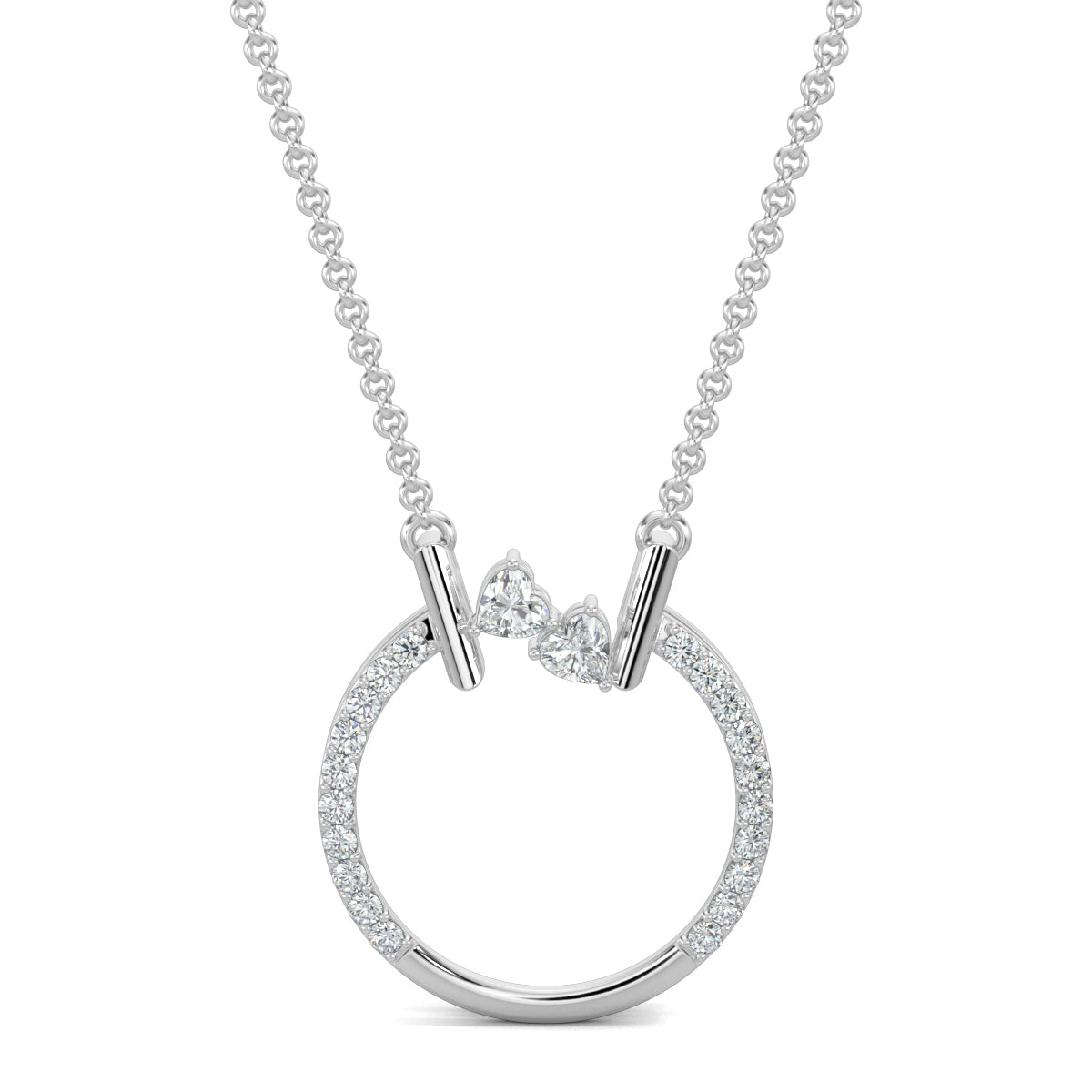 White Gold, Diamond Pendants, natural diamond pendant, lab-grown diamond pendant, Whispering Hearts Pendant, Forever Yours Collection, Circular Pendant, Heart-Shaped Diamonds, Casual Jewelry, Romantic Pendant, Elegant Necklace, Diamond Accents