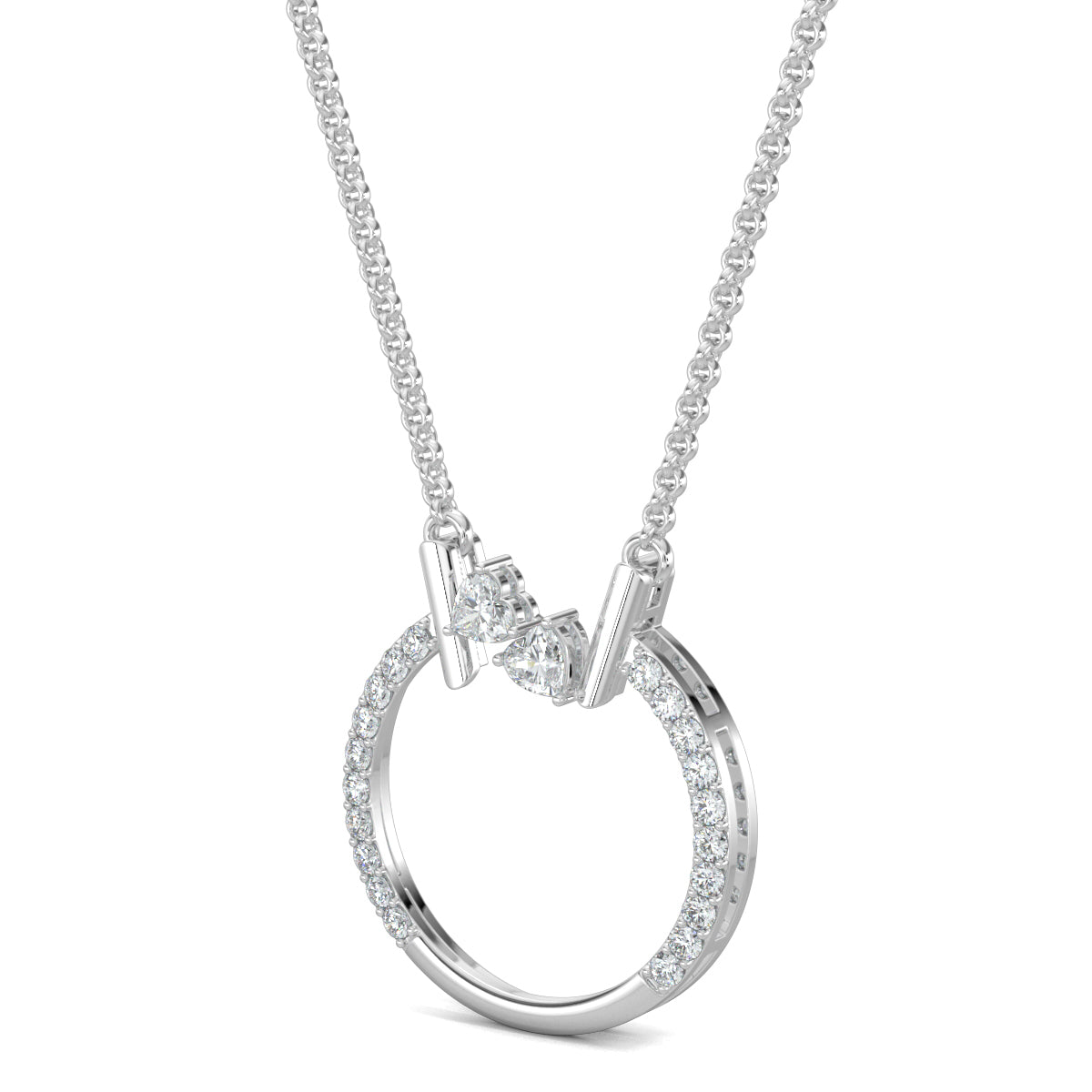 White Gold, Diamond Pendants, natural diamond pendant, lab-grown diamond pendant, Whispering Hearts Pendant, Forever Yours Collection, Circular Pendant, Heart-Shaped Diamonds, Casual Jewelry, Romantic Pendant, Elegant Necklace, Diamond Accents