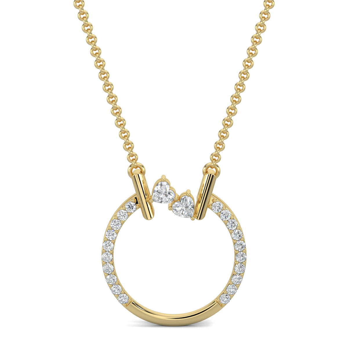 Yellow Gold, Diamond Pendants, natural diamond pendant, lab-grown diamond pendant, Whispering Hearts Pendant, Forever Yours Collection, Circular Pendant, Heart-Shaped Diamonds, Casual Jewelry, Romantic Pendant, Elegant Necklace, Diamond Accents