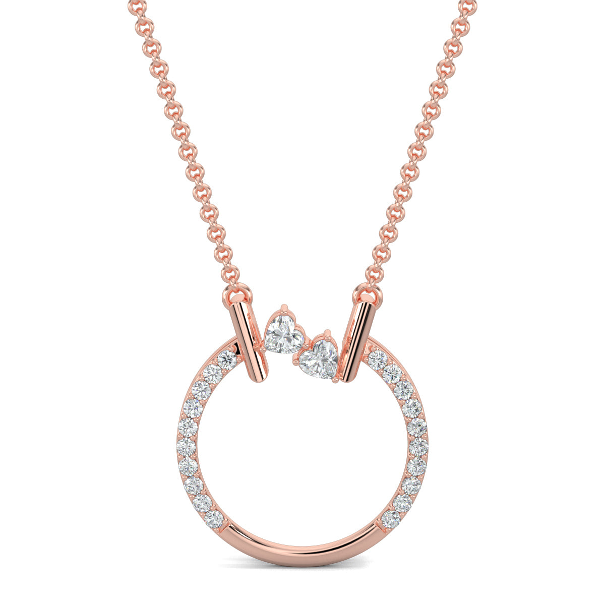 Rose Gold, Diamond Pendants, natural diamond pendant, lab-grown diamond pendant, Whispering Hearts Pendant, Forever Yours Collection, Circular Pendant, Heart-Shaped Diamonds, Casual Jewelry, Romantic Pendant, Elegant Necklace, Diamond Accents