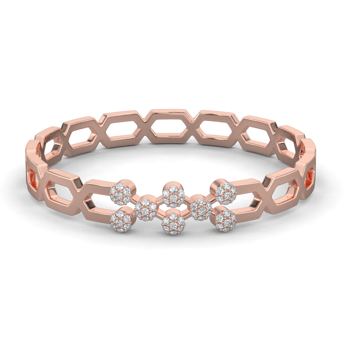 Rose Gold, Diamond Bracelet, Natural diamond bracelet, Lab-grown diamond bracelet, Sparkling Diamond Bracelet, Round Diamond Dots Bracelet, Jali Pattern Bracelet, Elegant Diamond Jewelry, Traditional Kada Bracelet