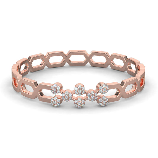 Rose Gold, Diamond Bracelet, Natural diamond bracelet, Lab-grown diamond bracelet, Sparkling Diamond Bracelet, Round Diamond Dots Bracelet, Jali Pattern Bracelet, Elegant Diamond Jewelry, Traditional Kada Bracelet