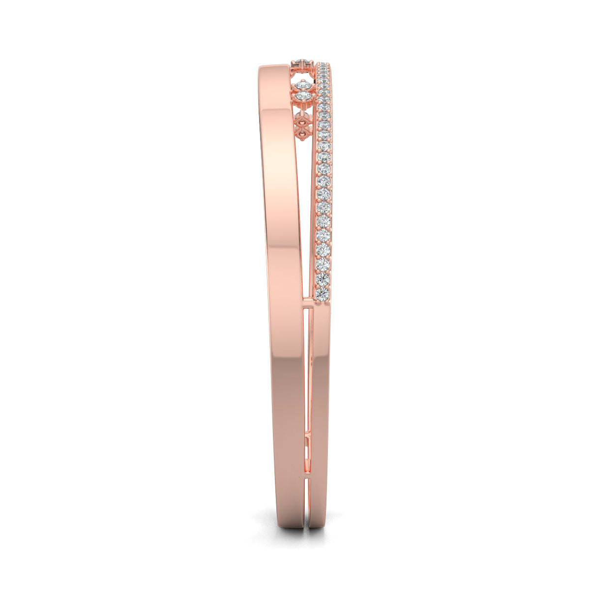 Rose Gold, Diamond Bracelets, Natural Diamonds, Labgrown DIamonds, modern diamond bracelet, kada bracelet, contemporary jewelry, luxury bracelet, elegant design, scattered diamonds