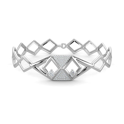 White Gold, Diamond Bracelet, Natural diamond bracelet, Lab-grown diamond bracelet, Oval diamond bracelet, Enigma bracelet, hexagonal motif, chain band bracelet, kite-shaped diamonds, round diamonds, luxury jewelry, elegant bracelet