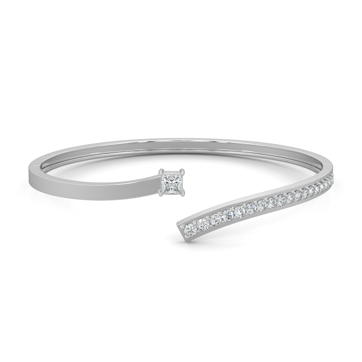 White Gold, Diamond Bracelet, Natural diamond bracelet, Lab-grown diamond bracelet, JewelCurve Diamond Bracelet, oval bracelet, princess-cut diamond, round diamonds, elegant jewelry, luxury bracelet, open band design, statement accessory