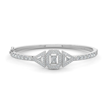 White Gold, Diamond Bracelet, Natural diamond bracelet, Lab-grown diamond bracelet, Evergreen Trinity Bracelet, Emerald-shaped diamond, Trillion-cut diamonds, Pave setting, Ethical diamond jewelry, Luxury bracelet, Sustainable diamond bracelet