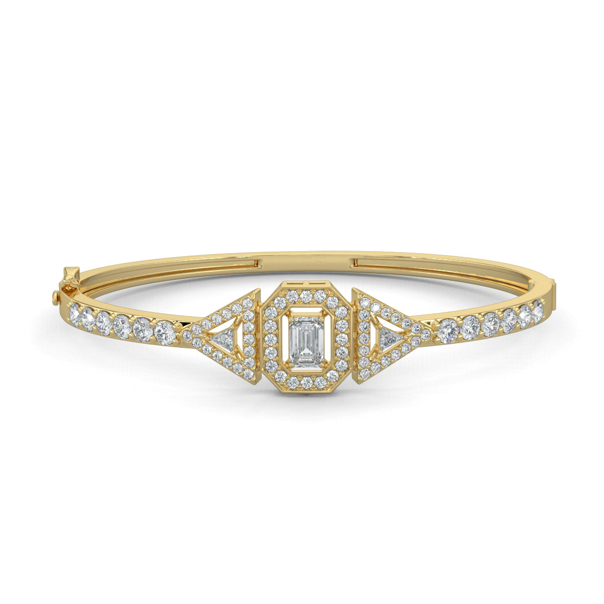 Yellow Gold, Diamond Bracelet, Natural diamond bracelet, Lab-grown diamond bracelet, Evergreen Trinity Bracelet, Emerald-shaped diamond, Trillion-cut diamonds, Pave setting, Ethical diamond jewelry, Luxury bracelet, Sustainable diamond bracelet