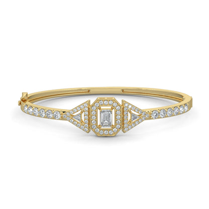 Yellow Gold, Diamond Bracelet, Natural diamond bracelet, Lab-grown diamond bracelet, Evergreen Trinity Bracelet, Emerald-shaped diamond, Trillion-cut diamonds, Pave setting, Ethical diamond jewelry, Luxury bracelet, Sustainable diamond bracelet