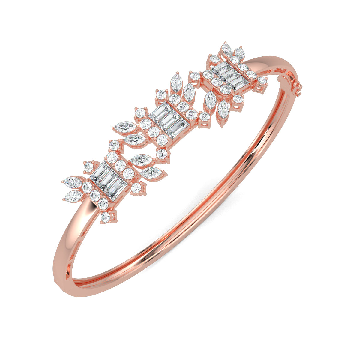 Rose Gold, Diamond Bracelet, Natural diamond bracelet, Lab-grown diamond bracelet, luxury baguette diamond bracelet, oval diamond bracelet, rectangle diamond design, marquise diamond accents, elegant diamond jewelry