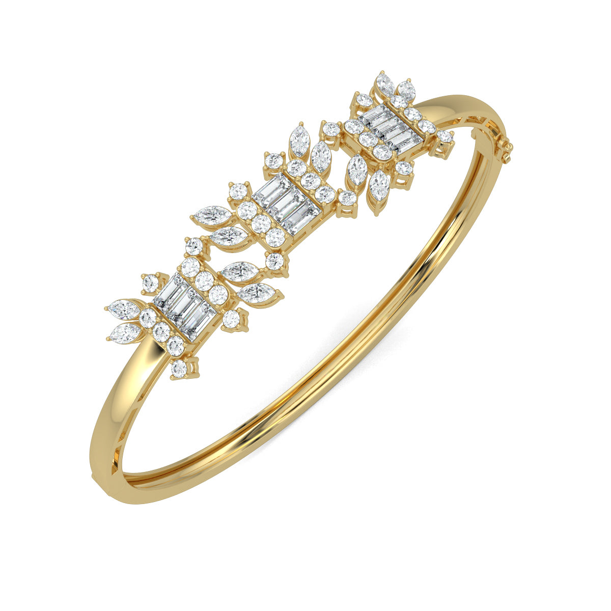 Yellow Gold, Diamond Bracelet, Natural diamond bracelet, Lab-grown diamond bracelet, luxury baguette diamond bracelet, oval diamond bracelet, rectangle diamond design, marquise diamond accents, elegant diamond jewelry