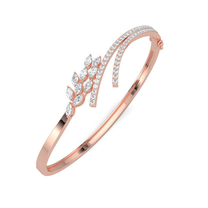 Rose Gold, Diamond Bracelets, Natural Diamonds, Labgrown DIamonds, Cluster sparkle diamond bracelet, open-end design, marquise diamonds, round diamond split lines, elegant jewelry, luxury bracelet