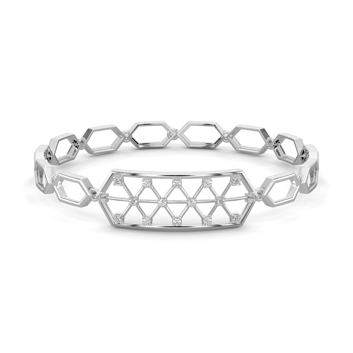 White Gold, Diamond Bracelet, Crystalline Hex Bracelet, Natural diamonds, lab-grown diamonds, hexagonal bracelet, six-sided links, diamond chain bracelet, luxury bracelet