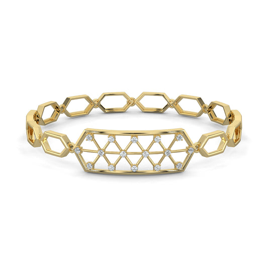 Yellow Gold, Diamond Bracelet, Crystalline Hex Bracelet, Natural diamonds, lab-grown diamonds, hexagonal bracelet, six-sided links, diamond chain bracelet, luxury bracelet