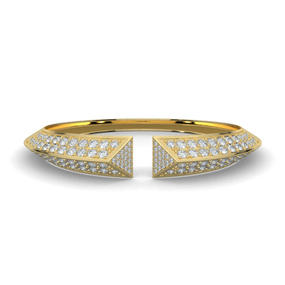 Yellow Gold, Diamond Bracelets, Natural Diamonds, Lab-Grown Diamonds, diamond cuff bracelet, 3D triangular ends, round diamonds, luxury jewelry